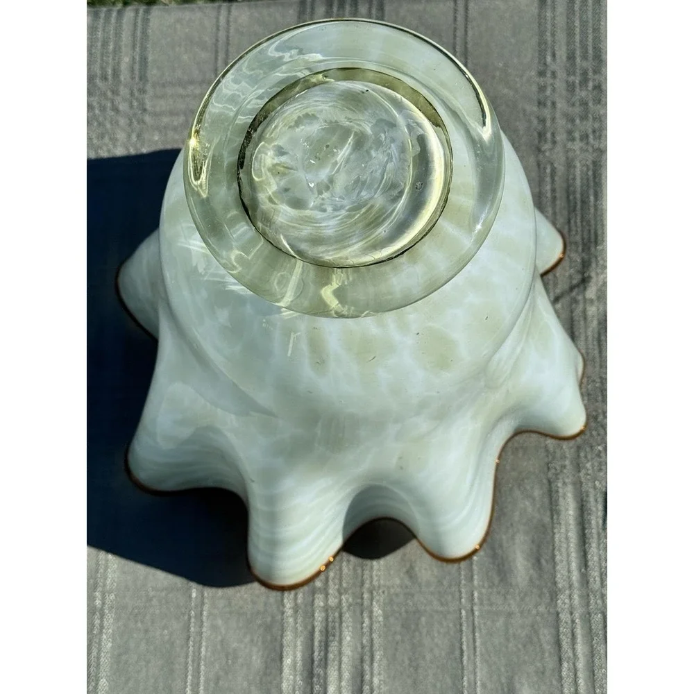 VTG Murano Style Italian Glass Handkerchief Vase Ruffled Mint Green Blue 9.5